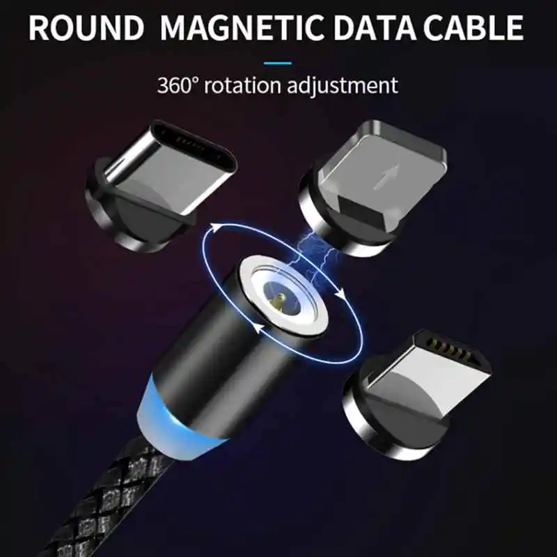 Магнитный кабель 3 в 1, кабель Micro USB type C для iPhone X 7, samsung, S10, Oppo, htc, LG, 1 м, 2,4 А, Магнитный адаптер для зарядного устройства, кабели для телефонов