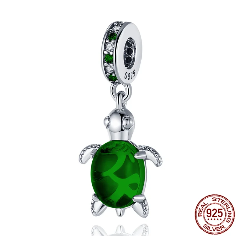

100% Real 925 Sterling Silver Green Tortoise Charm&Bead Fit Original 3mm Bracelet&Bangle For Women Birthday Fashion Jewelry Gift