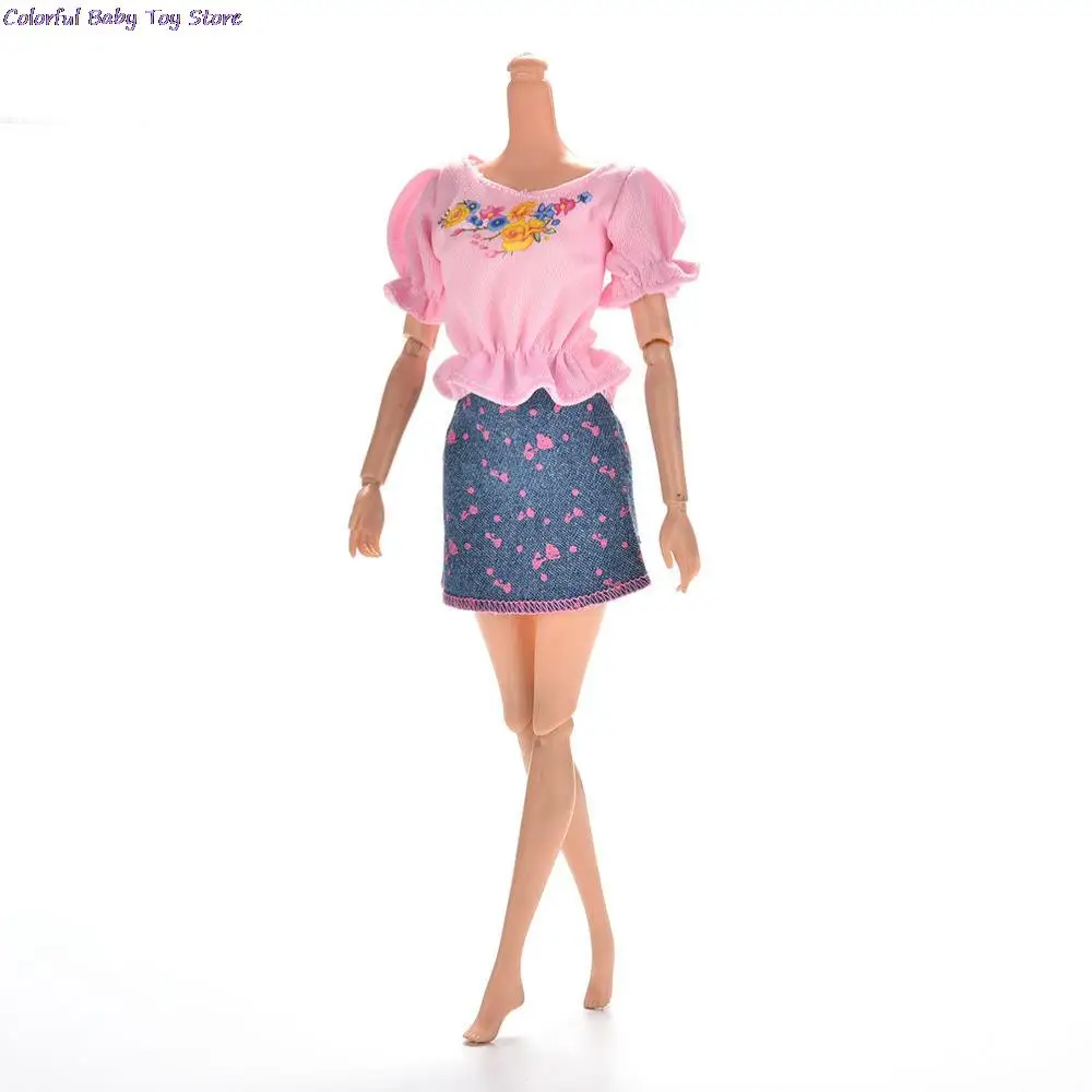 

1 шт., розовые комплекты одежды, летнее женское платье с коротким рукавом и цветочным рисунком, элегантная юбка для куклы