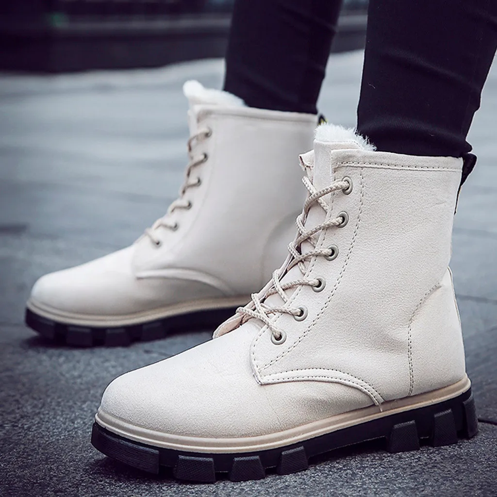 Модные зимние женские теплые ботинки повседневные однотонные телесного цвета на