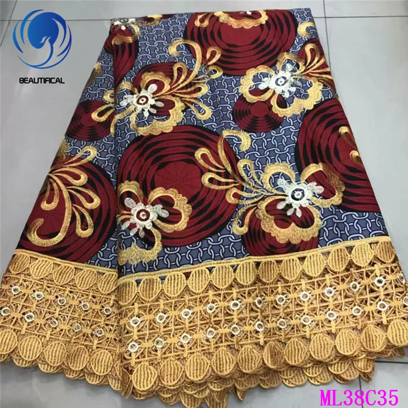 BEAUTIFICAL воск кружева хлопок печать Анкара Высокое качество гипюр шнур кружева африканские принты воск шнур кружева ткани ML38C35