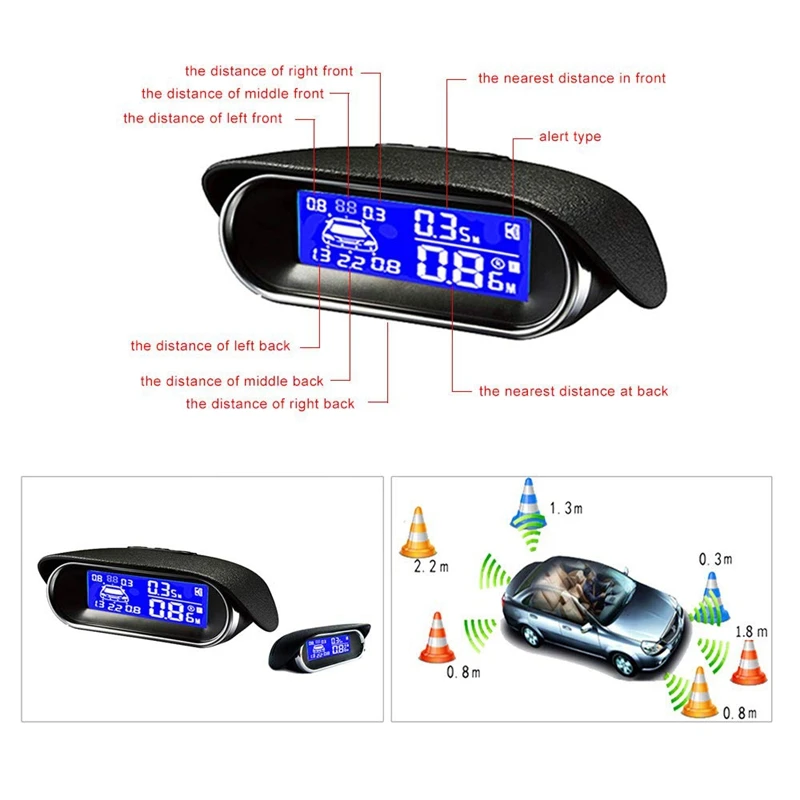 Автомобильный ЖК датчик парковки комплект двухъядерный передний и задний