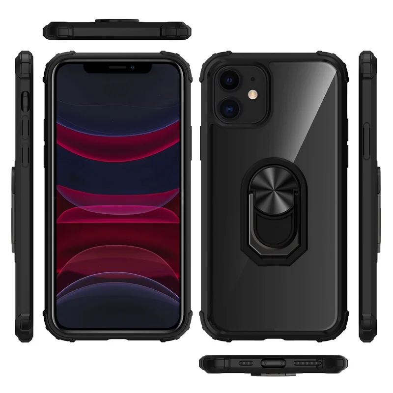 Для iPhone 11 Pro Max чехол PC + кольцо из ТПУ магнетизм держатель четыре угла анти-падение