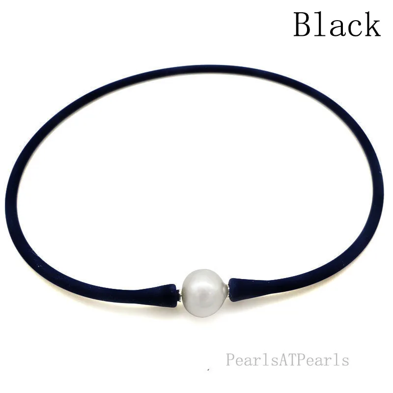 

Wholesale 20 inches Black Rubber Silicone Natural 10-11mm Handmade Pearl Necklace