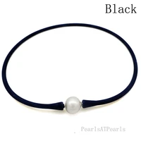 wholesale 16 inches black rubber silicone natural 10 11mm handmade pearl necklace