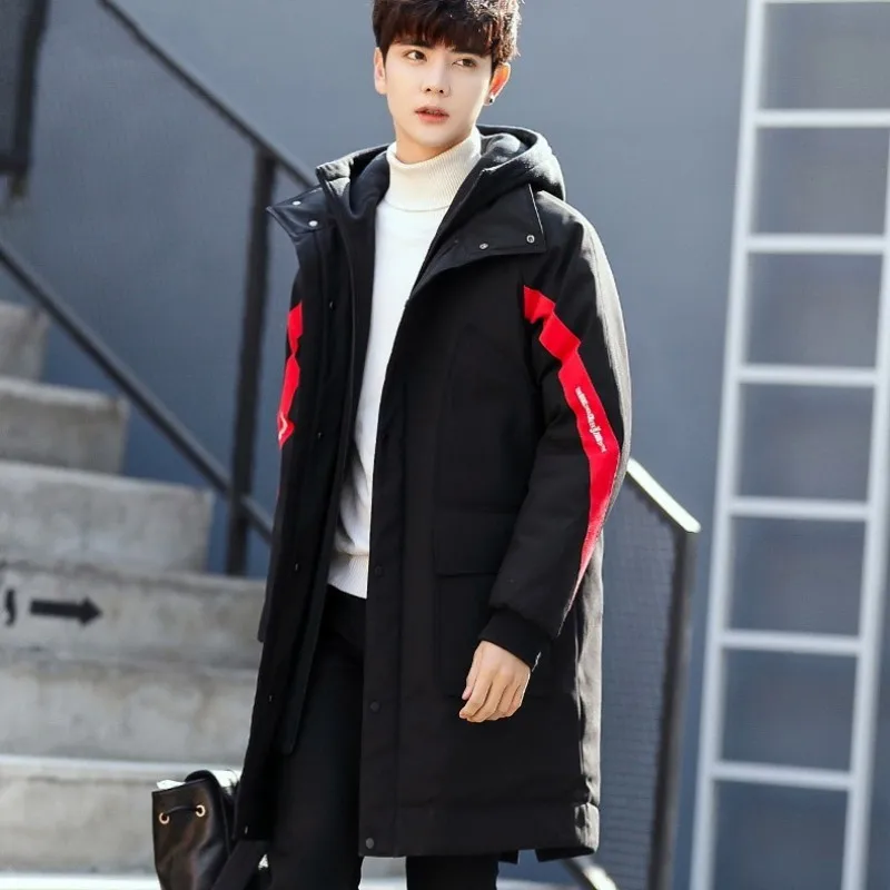 

Winter Fashion Mens Fake Two Pieces Hoody Long Parka Colors Mixed Overcoat Casual Jacket Man Loose Fit Streetwear Warm Parkas