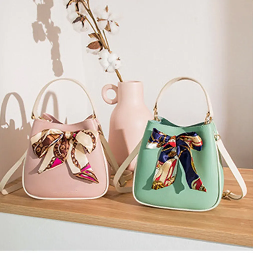 

Fashion Women Floral Bow Bags Retro Bucket Bag Shoulder Tote PU Leather Clutch Handbag Tasse Simple Crossbody Bag Tote Wholesale