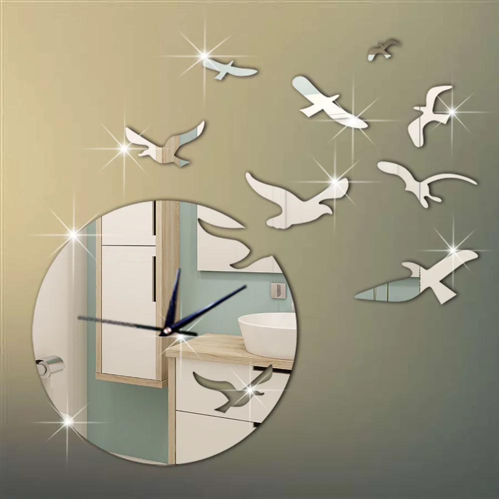 

Seagull Mirror Wall Clock 3D Silent Quartz Clock Study Bedroom Living Room Room Decor Wall Stickers Wall Stickers Clocks