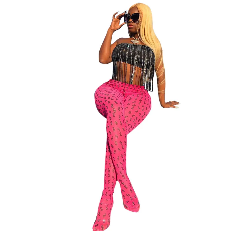 

Dolls Printing Elastic Pink Sock Trousers