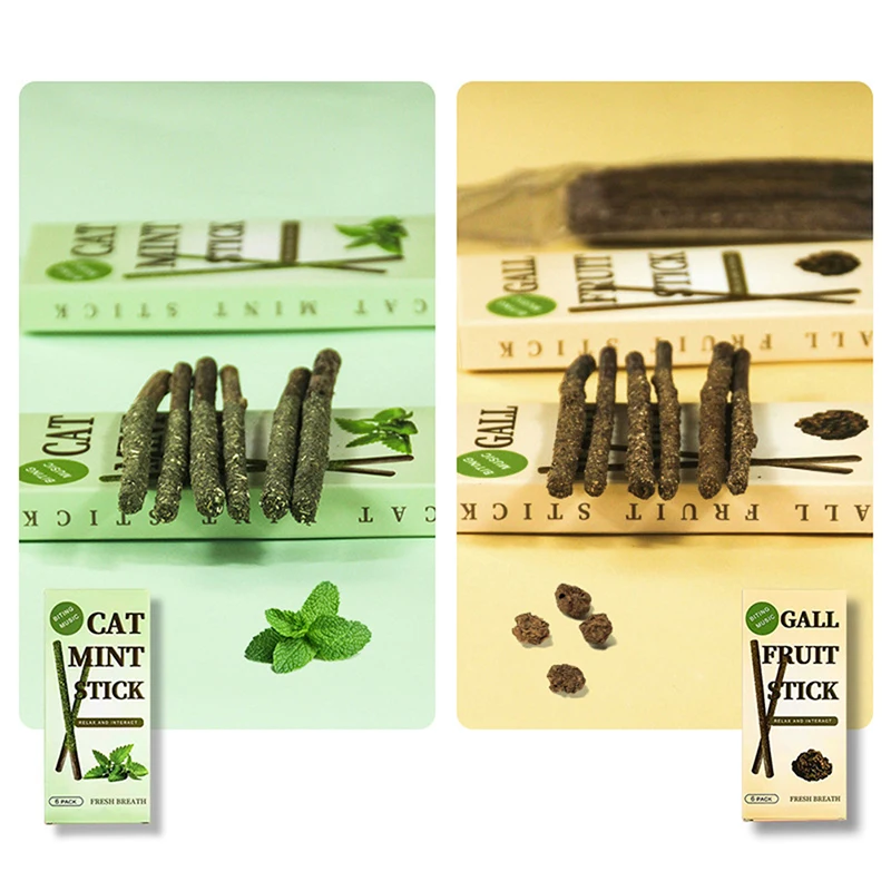 

6Pcs/Box Natural Catnip Stick Gall Fruit Stick Catmint Silvervine Blend Teeth Molar Chew Toy For Cat Kitten Kitty Teeth Cleaning
