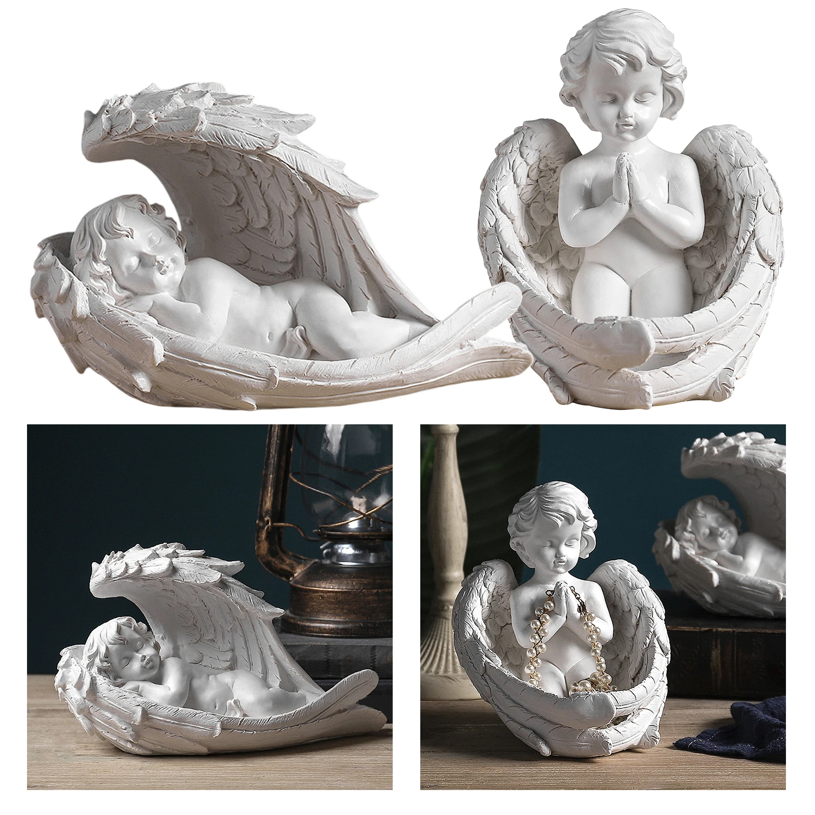 

Praying Cherub Baby Sculpture Sleeping Angel in Figurine Indoor Home Living Room