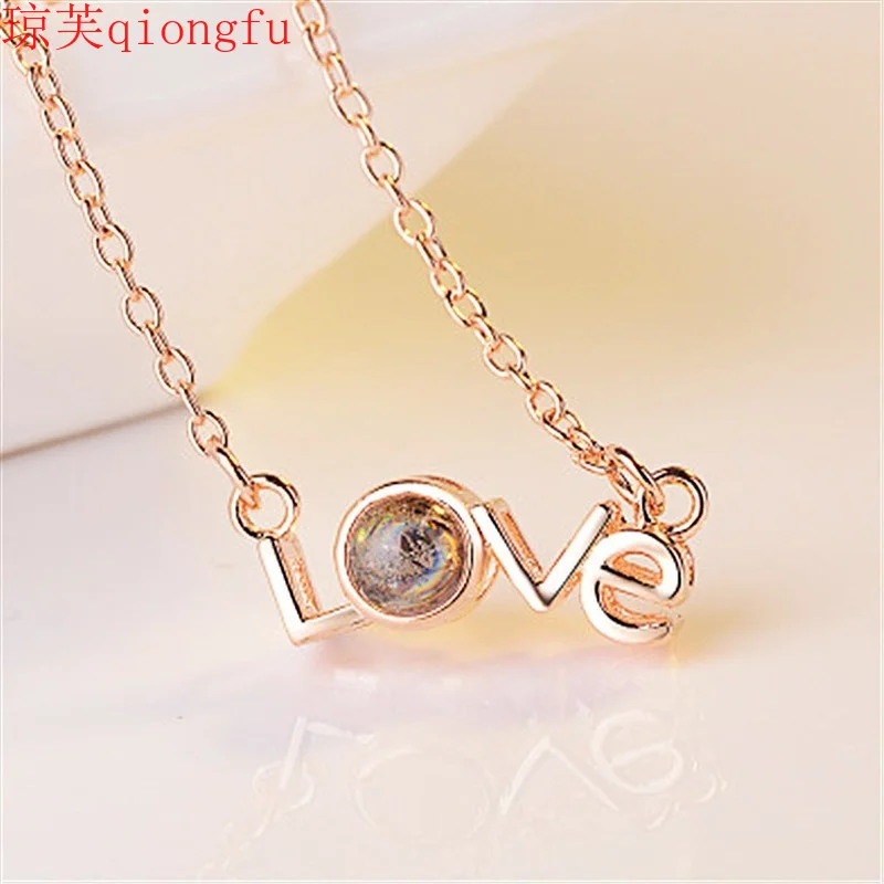 

Qiongfu original fashion lover 100 languages I love you memory love necklace 925 silver plating projection holiday gift item