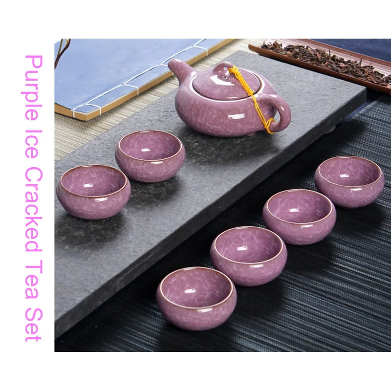 7Pcs/Set 150ML Porcelain Tea Set Ceramic Chinese Kung Fu Teapot Handmade Ice Crack Glaze 7 Colors h3 | Дом и сад