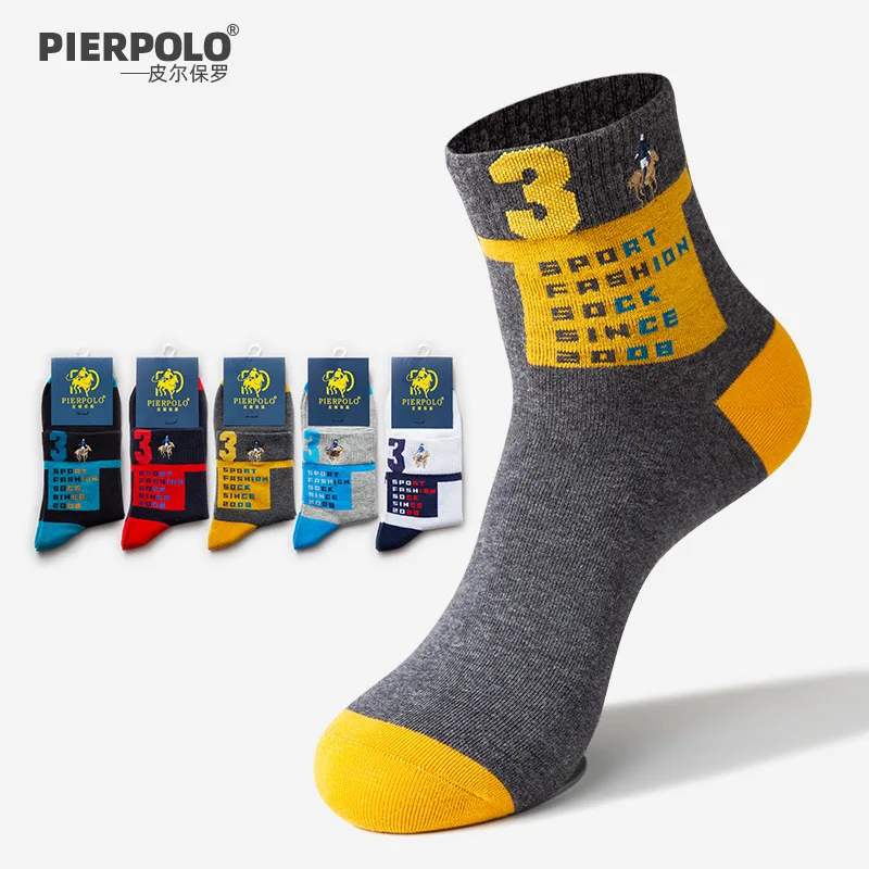 

2023 Winter New Pier Polo Brand Business Casual Cotton Male Socks Embroidery Middle Tube Gift Socks Men Wholesale Mix Colors