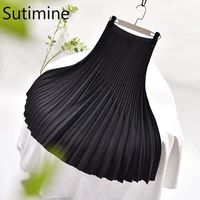 autumn elegant white pleated skirt a line women long skirt office lady women clothes ankle length empire solid pleated skirt