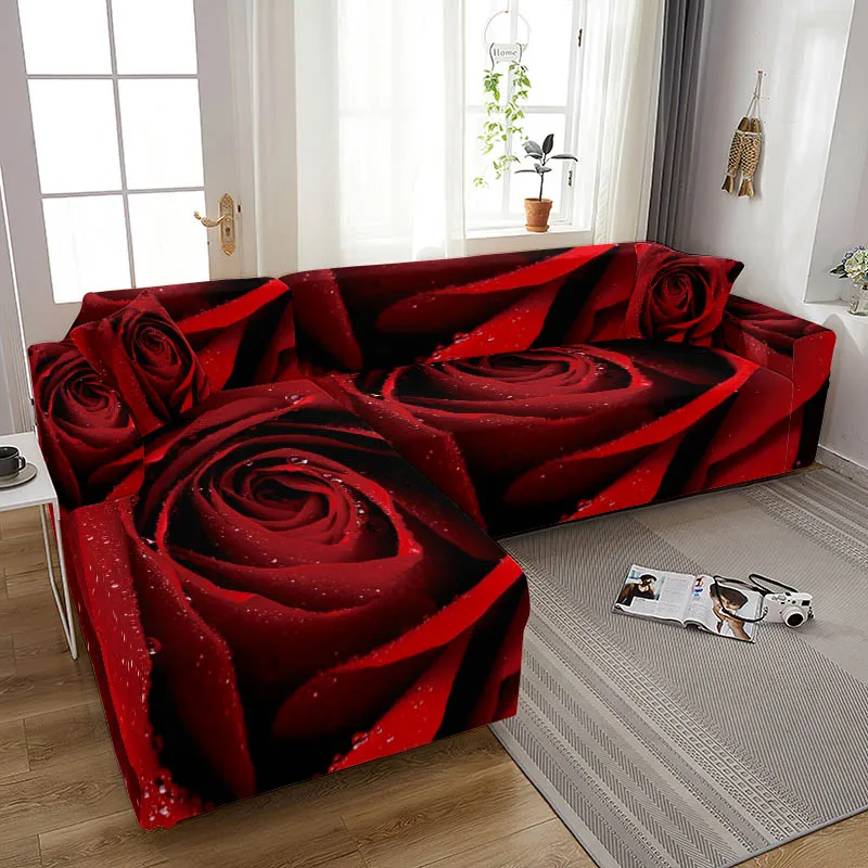 

Rose Flower Sofa Cover Corner Sofa Covers for Living Room Elastic Spandex Cushion Cover Stretch Slipcovers L Shape Sofa Big Sofa
