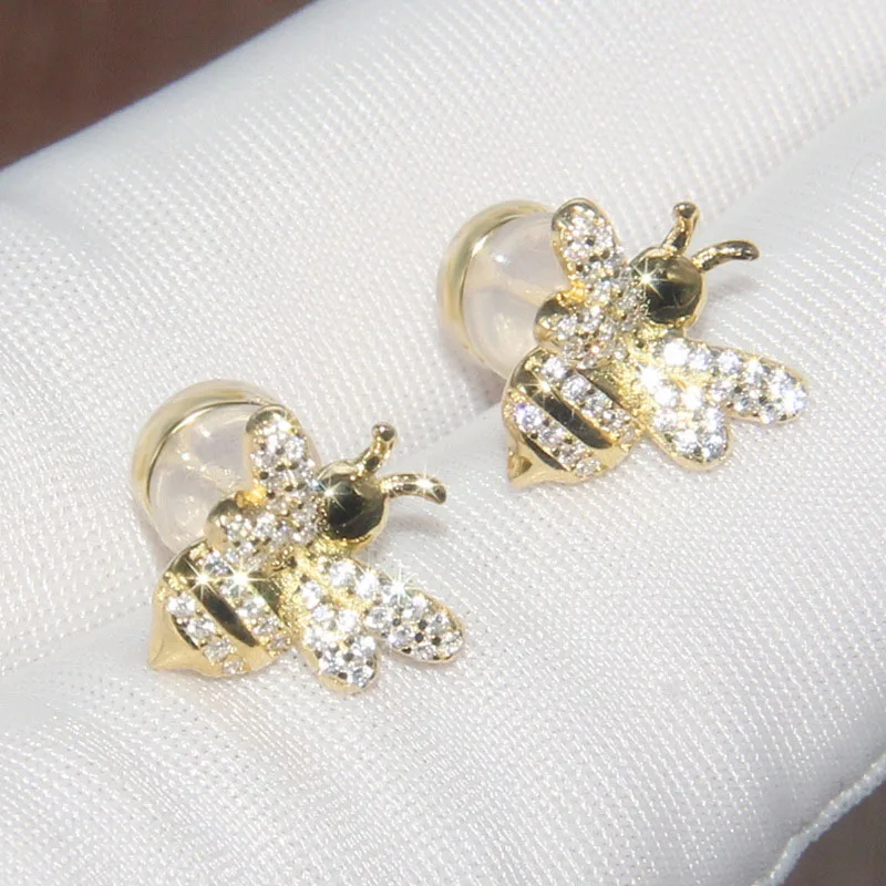 

S925 Sterling Silver Inlaid Zircon Golden Bee Earrings Female Personality Fashion Fun All-match Luxury Brand Monaco Jewelry