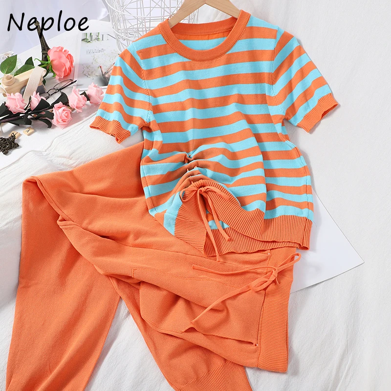 Женский комплект из 2 предметов милые топы в полоску с круглым вырезом и