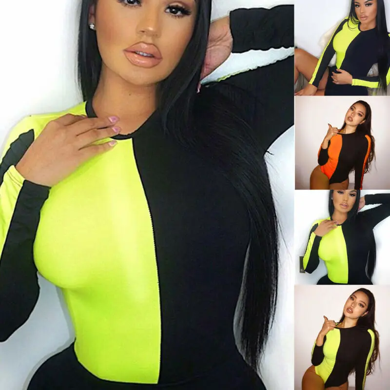 Женский комбидресс с длинными рукавами Флуоресцентный цвет лоскутный