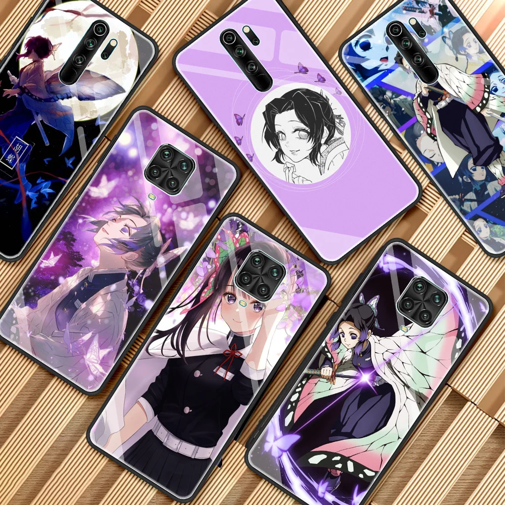 

Glass Case for Xiaomi Redmi Note 9S 8 10 Pro Max 8T 11 9 7 Poco X3 NFC 10T Lite Printing Phone Cover Coque Anime Kochou Shinobu