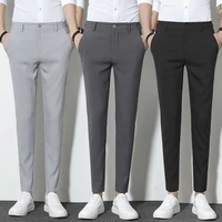 black casual pants mens fashion stretch suit pants skinny trousers korean straight ankle length suit pants mens dress pants 34