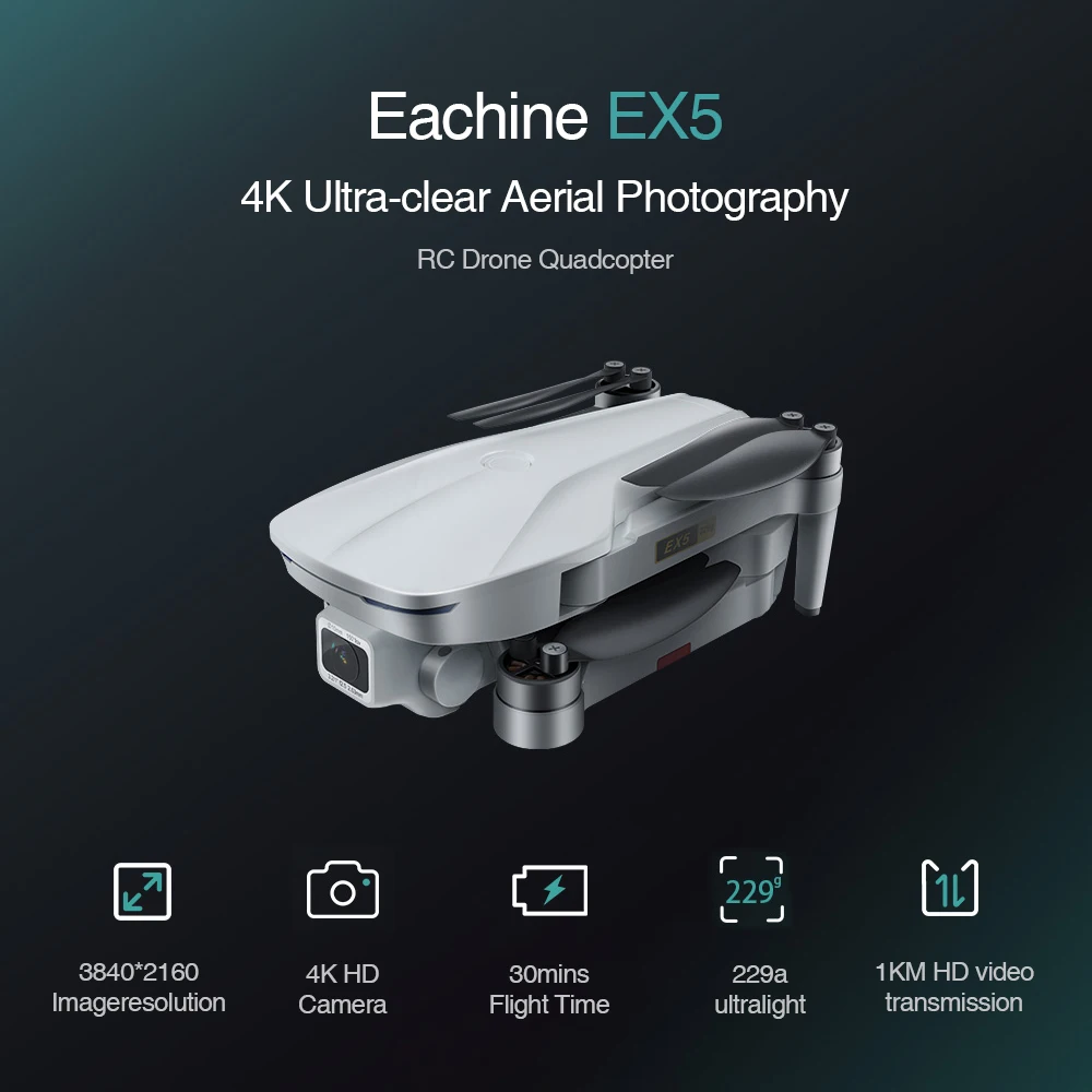 Квадрокоптер Eachine EX5 складной с бесщеточным Мотором Wi-Fi 1000 м/200 м FPV GPS камера 4K HD