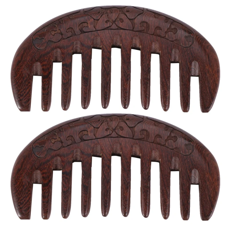 

2X Wood Comb Wooden hair comb Natural Comb-Anti Static Massage through the comb (Flower-Wide tooth)