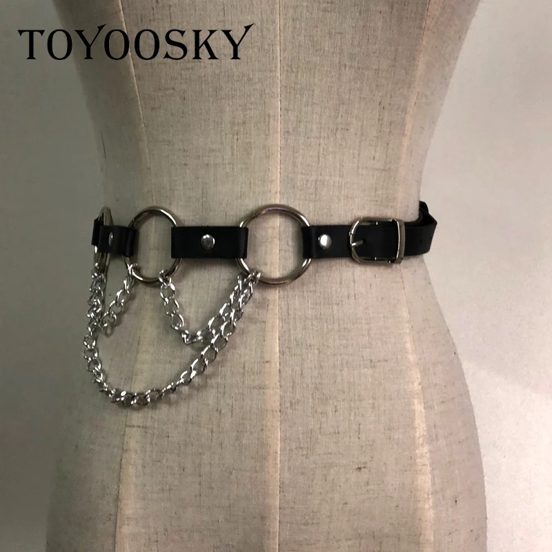 Женский кожаный ремень TOYOOSKY модный готический черного цвета в стиле хип хоп с