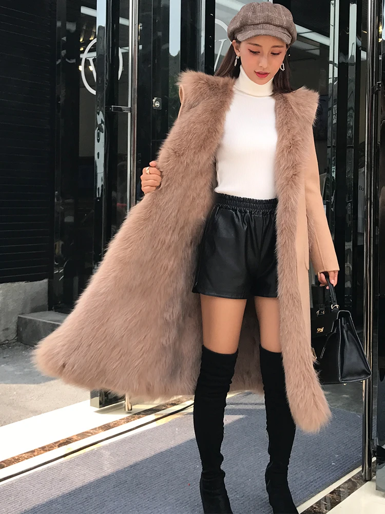 Пальто Сезон осень-зима женская шуба из натурального Лисьего меха Женская куртка