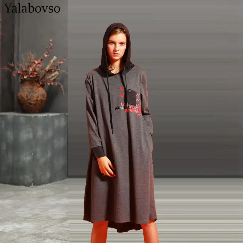 Осень 2020 модное платье большого размера Свободное длинное плюс женские платья