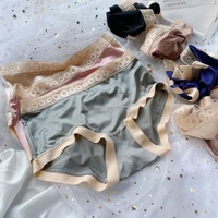 women cotton underwear sexy lace panties ice silk seamless underpants ladies color matching briefs mid waist lingerie panties