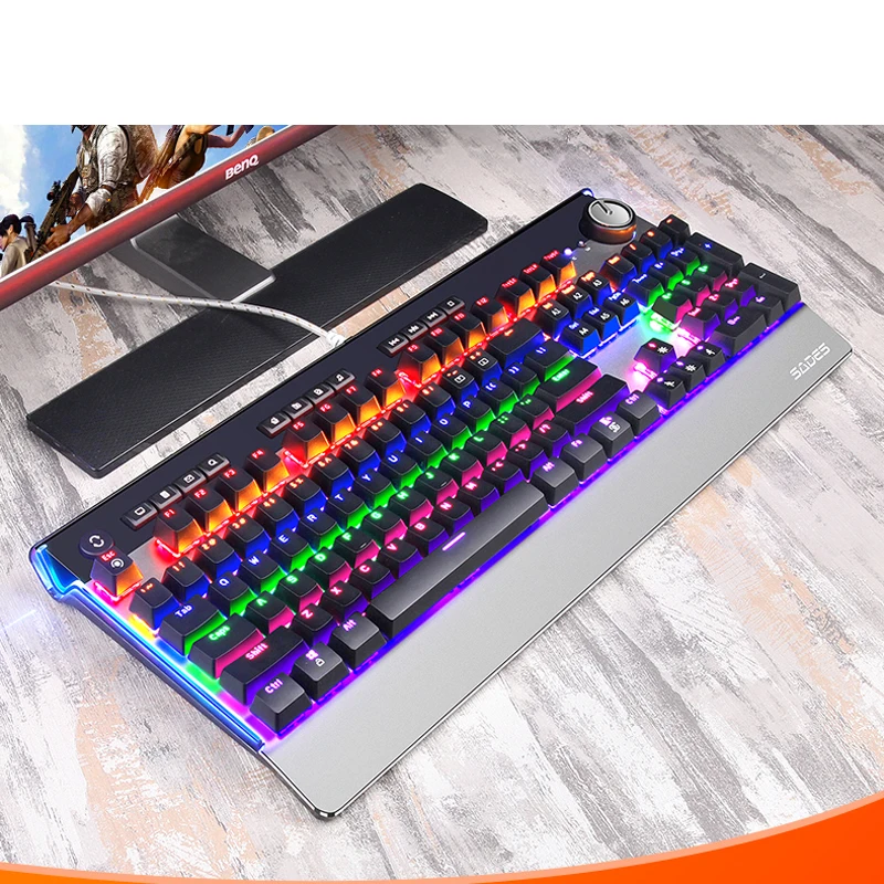 Игровая механическая клавиатура SADES многофункциональная USB с синим