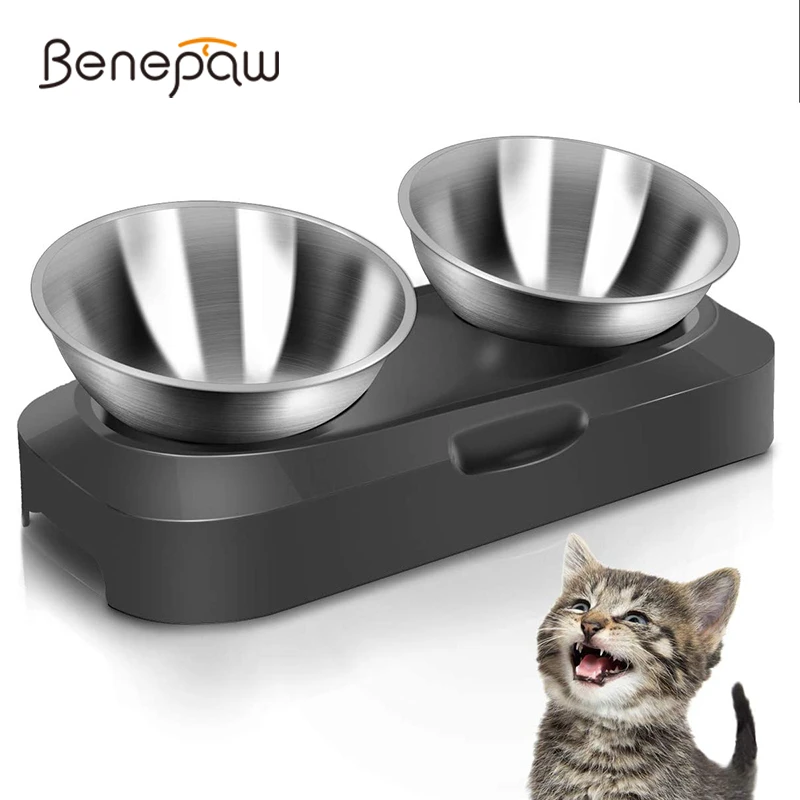 

Benepaw Stainless Steel Elevated Cat Bowl With Stand Double Adjustable Tilted Non Slip Food Water Kitten Pet Feeder Removeable