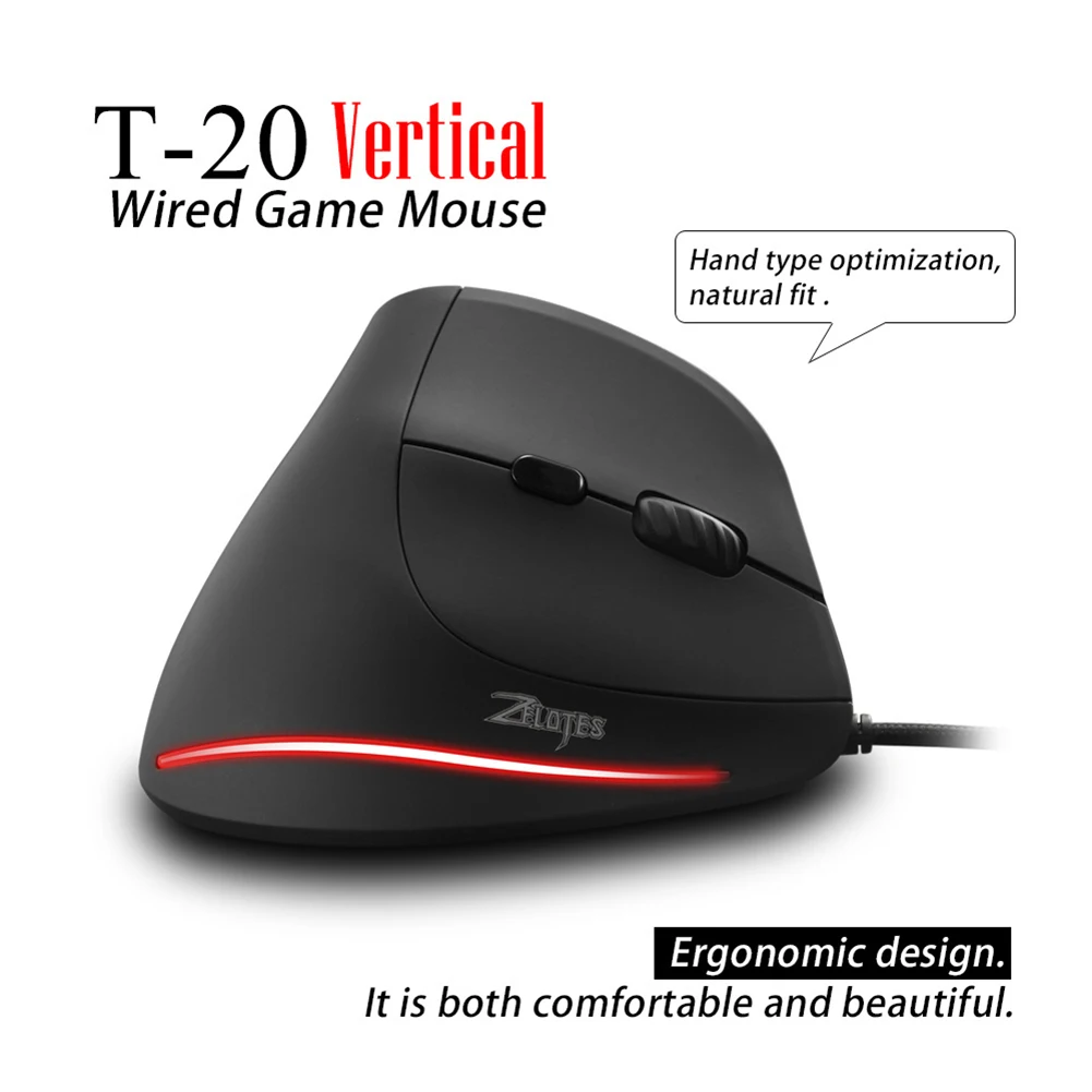 

ZELOTES T20 Laptop Computer Ergonomic Mice Silent Wired Vertical Rechargeable Ergonomic 3200 DPI USB Optical Mouse