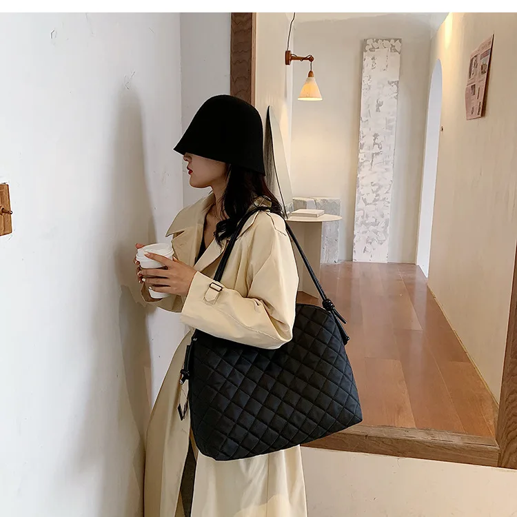 

LIKETHIS Retro Women's Shoulder Bag Female New Autumn Winter Simple Casual Travel Handbag Diamond Lattice Tote Bag for Ladies