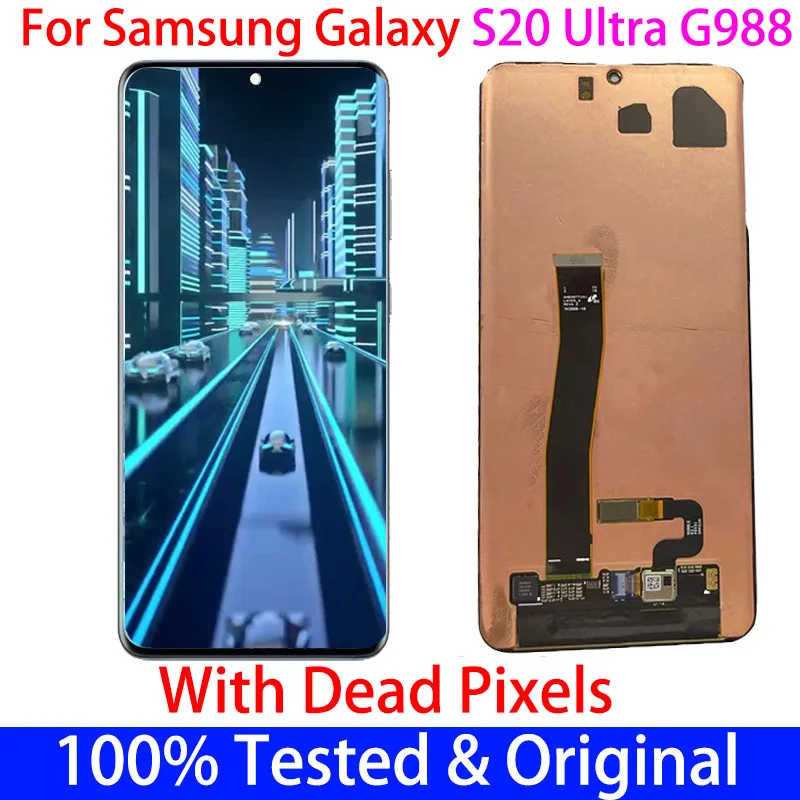 

6,9 "Оригинальный ЖК-дисплей для Samsung Galaxy S20 Ultra S20Ultra G988 G988F дисплей + сенсорный экран дигитайзер в сборе сменная рамка в горошек