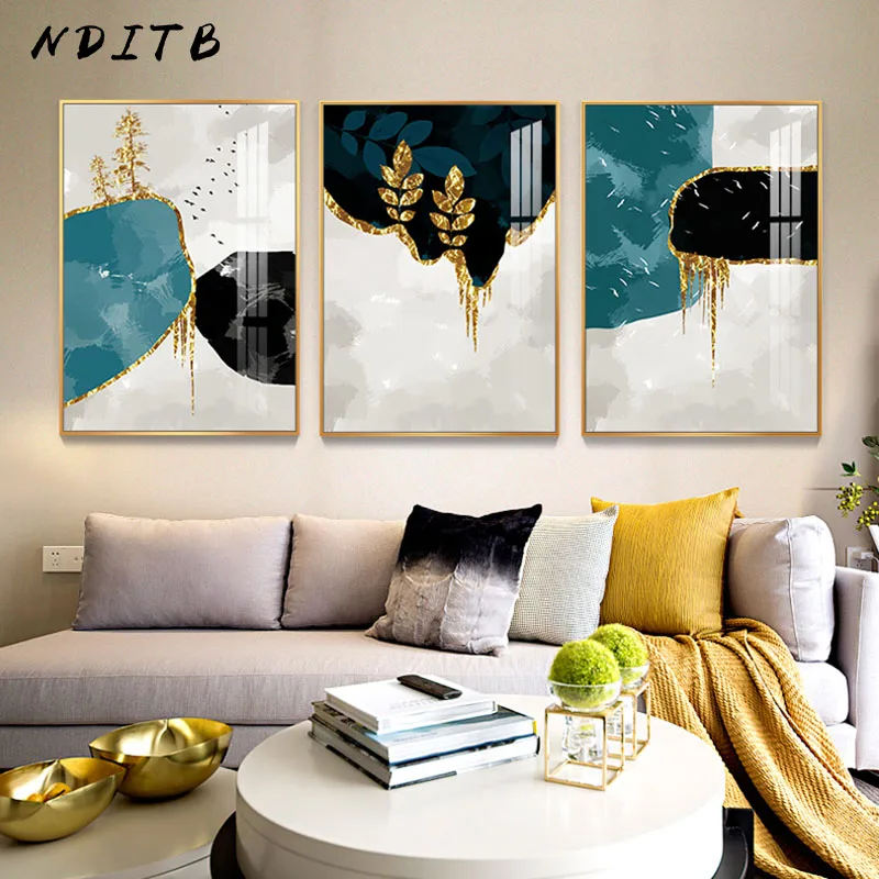 Абстрактная форма золотой лист живопись минималистичный холст художественный