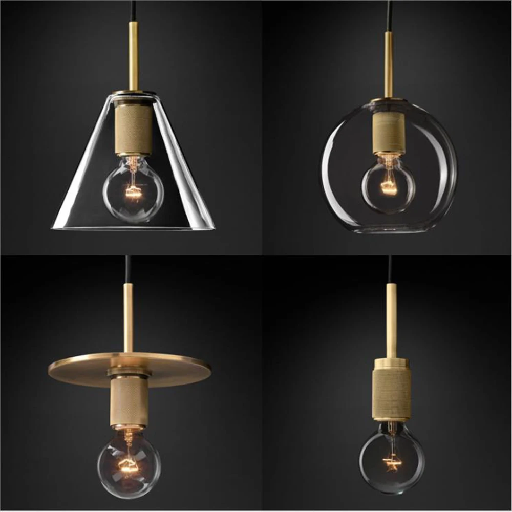 

American RH Lamp Edison E27 LED Chandelier Led Hanging Chandelier Lighting copper Metal Glass Droplight Retro Suspension Lamp