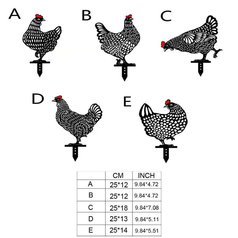 

5pcs Acrylic Hen Silhouette Art Garden Stakes Hollow Animal Rooster for Gardens Yard Lawn Decoration