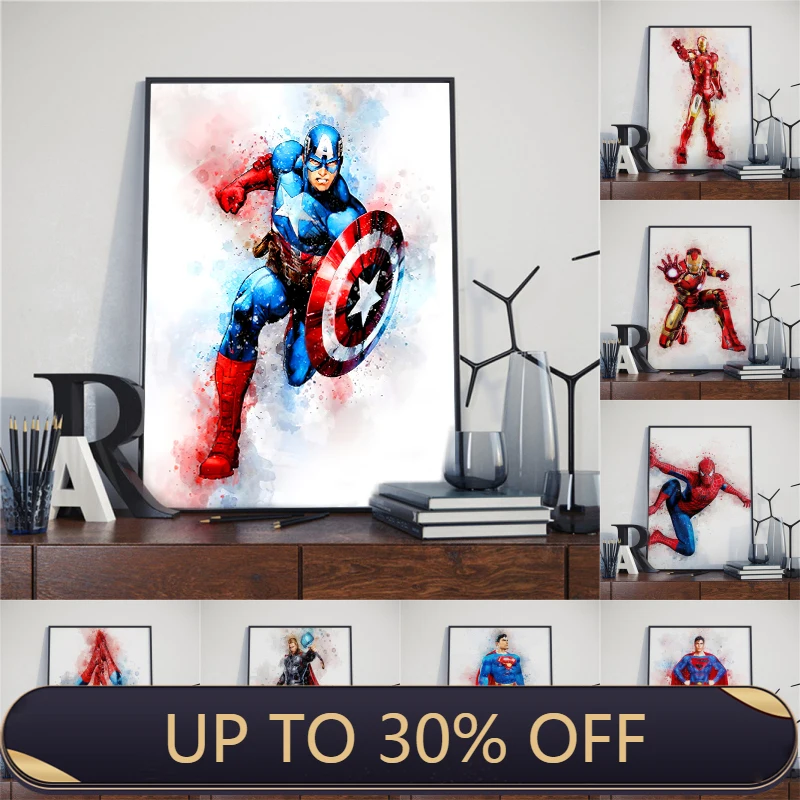 

Акварель Marvel постеры с супергероями и принты холст картина на стену картины для украшения детской спальни