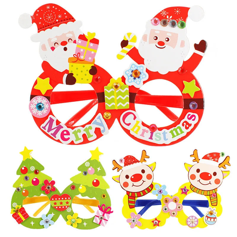 

4 Pcs/set Cartoon DIY Paper Christmas Glasses DIY Stereo Hand Paste Making 3D Stickers Craft Toys Educational Toys Children Gift