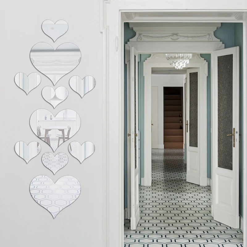 DIY сердце любовь логотип настенное зеркало наклейки в скандинавском стиле для