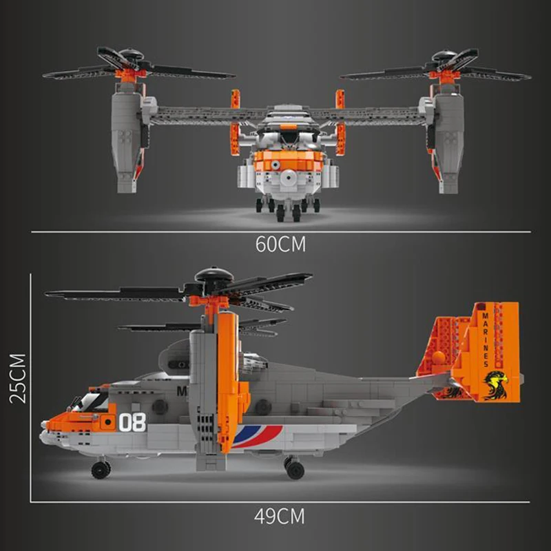 

New DIY Bell-Boeing V-22 Osprey Model Building Blocks Bricks Creative Military War Game Toys for Kids Gifts