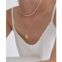 high end stainless steel jewelry irregular surface waterdrop pendant necklace for women