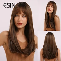 esin synthetic wigs dark brown hair wigs party daily natural straight wigs for women with bangs heat resistant