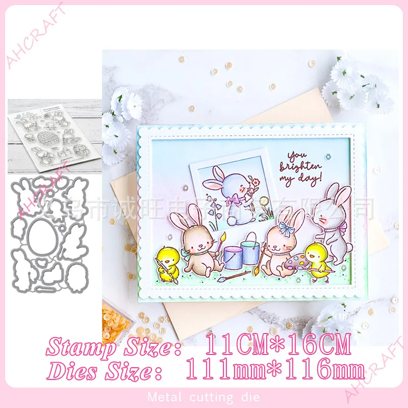 

Stamps and Dies Set Easter eggs Rabbit Cut Die Metal Cutting Dies DIY Craft Scrapbook Embossed Paper Card Album Craft Stencil