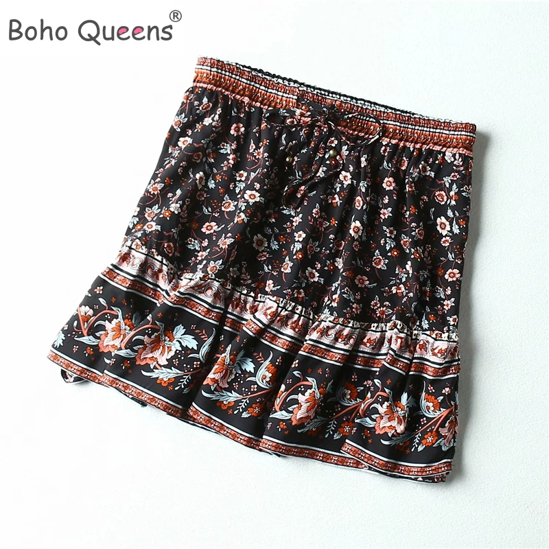 Boho Queens хиппи для женщин с цветочным принтом пляжное богемное короткая юбка