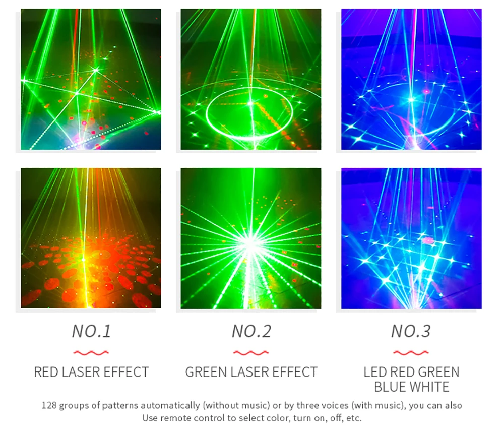 

128 Patterns RGBW DJ Mini Laser Projector Lights Voice Control Music LED Disco Lighting For Wedding DJ Bar Party Stage Light