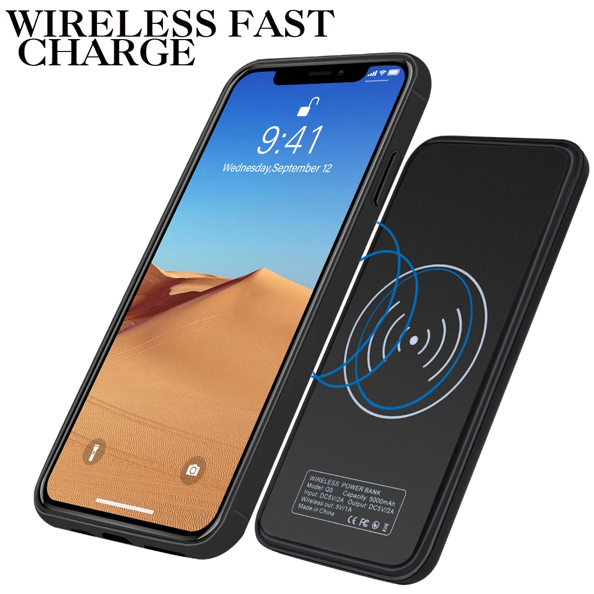 For iPhone 11/11 Pro/11 Pro Max/X/XS/XR/XS Max/7/8/7 Plus/8 plus Case with 5000mAh Wireless Power Bank Battery Charger Capa |