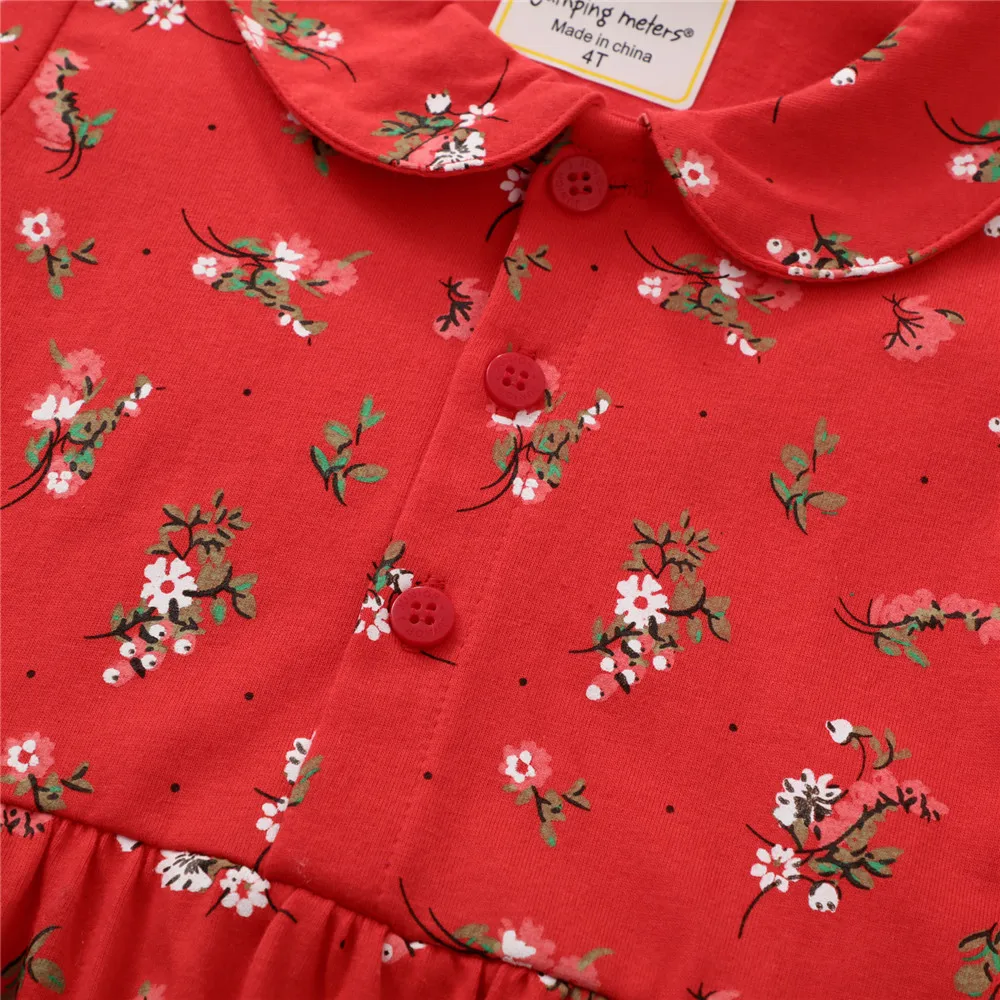 

Jumping Meters Summer Floral Children's Collar 2-7T Girls Flowers Dresses Hot Cotton Princess Costume Kids Clothing